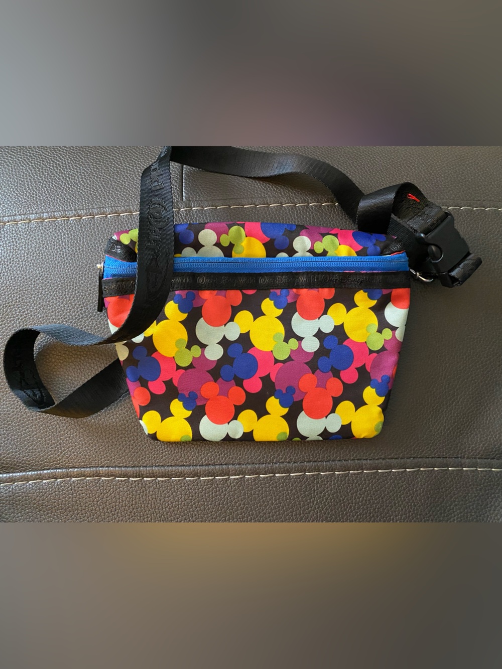 Disney Multicolor Mickey Head Crossbody Belt Bag with Black Strap
